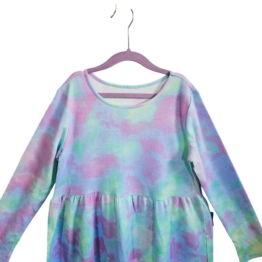 Children's Place Size L Long Sleeve Waffle Knit Dress Watercolor Tie Dye Pastel - Picture 2 of 5